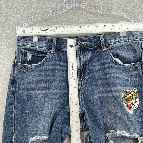 Articles of Society Jeans Womens 27 Blue Denim Mid Rise Distressed Patches - Picture 8 of 12